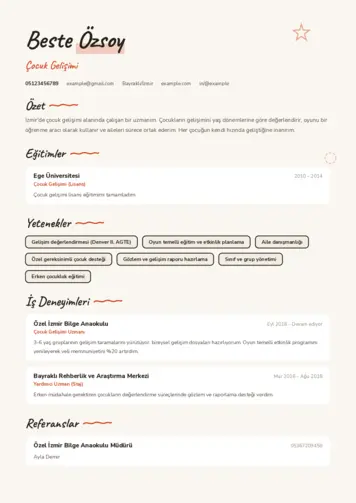 Çocuk Gelişimi Bölümü CV Örnekleri cv indir